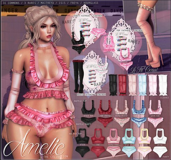 {le fil casse} Amelie Ruffle Top, Panty, Sleeves Red Cherry (M)