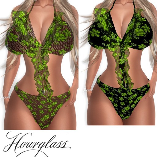 SWIMSUIT - NETTED AND SOLID - FLOWER GREEN - SLINK HOURGLASS