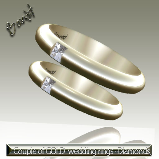 By Bandit - Full Reflective Wedding Rings Set Gold & princess diamond mod.A2