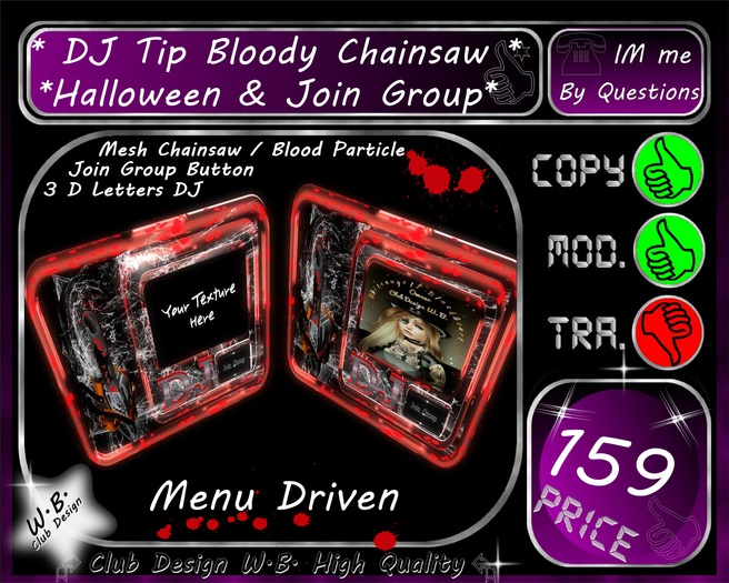Second Life Marketplace - * DJ Tip jar & Join Group * Bloody Chainsaw ...