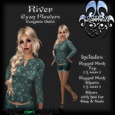 [FPI] River Flowers Cyan - Complete Female Outfit with rigged mesh top, shorts; mesh shoes with feet & Hud