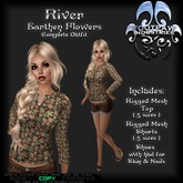 [FPI] River Flowers Earthen - Complete Female Outfit with rigged mesh top, shorts; mesh shoes with feet & Hud
