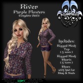 [FPI] River Flowers Purple - Complete Female Outfit with rigged mesh top, shorts; mesh shoes with feet & Hud