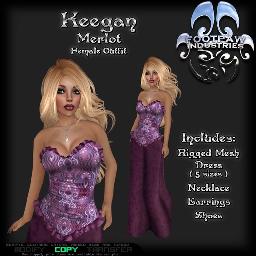 [FPI] Keegan Merlot - Female Outfit with rigged mesh Ruffled Corset Dress, shoes & Jewelry: Neclace, Earrings