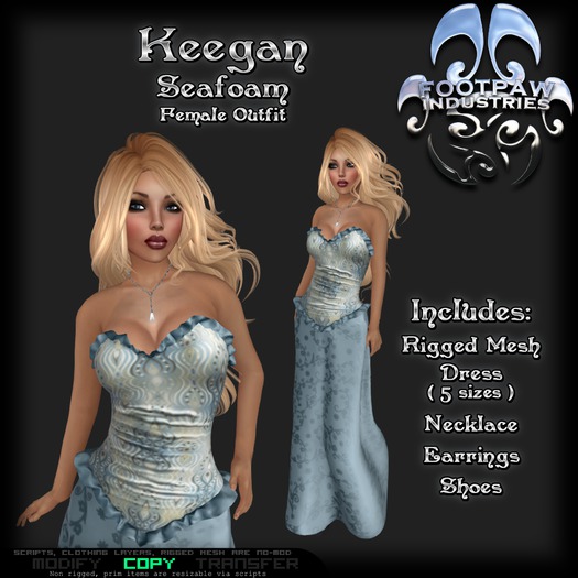 [FPI] Keegan Seafoam - Female Outfit with rigged mesh Ruffled Corset Dress, shoes & Jewelry: Neclace, Earrings