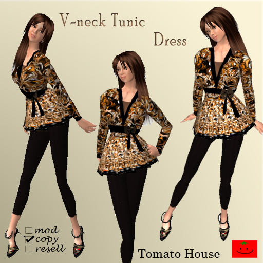 EX93-S(tomato)V-neck Tunic Dress