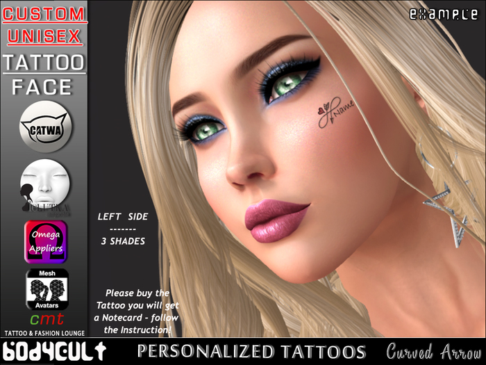 BodyCult Custom Tattoo Face Curved Arrow Name