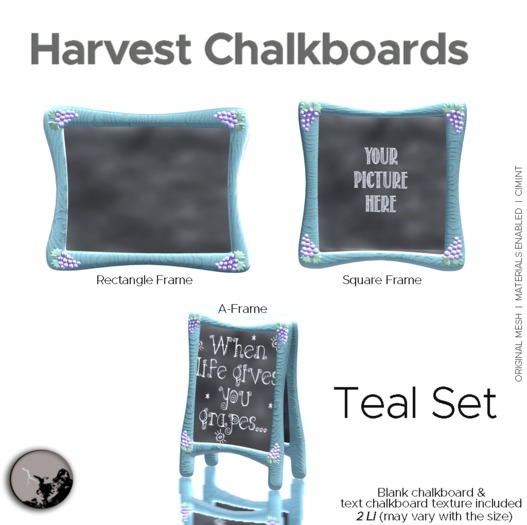 *PC* Harvest Chalkboards Teal PROMO-PRICE 50% OFF