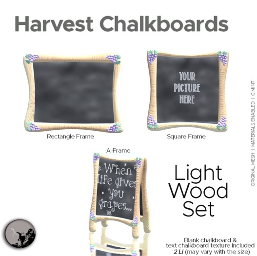 *PC* Harvest Chalkboards Light Wood PROMO-PRICE 50% OFF