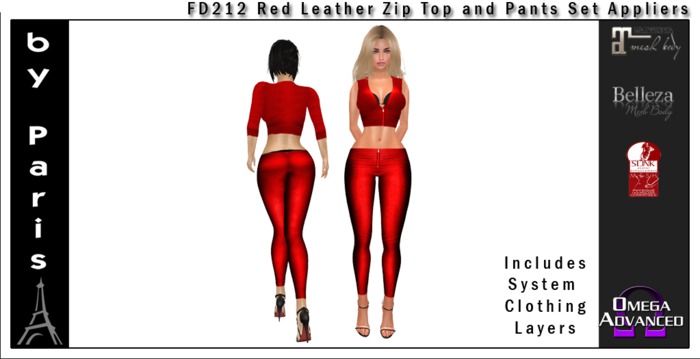 FD212 Red Leather Zip Top and Pants Set Appliers