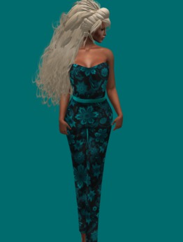 Second Life Marketplace - Aqua black strapless jumpsuit