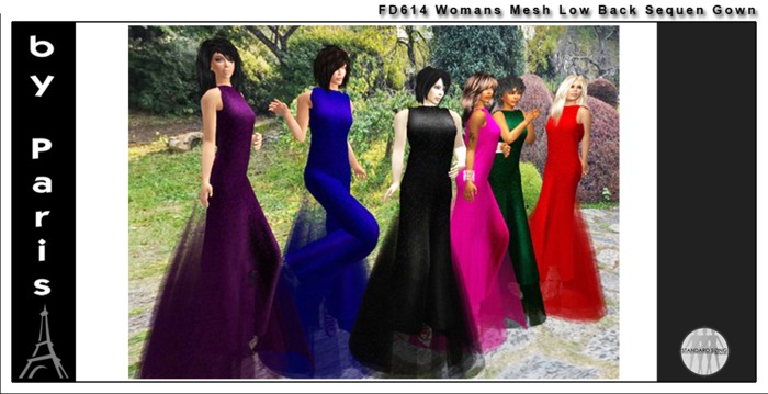 FD614 Womans Mesh Low Back Sequen Gown