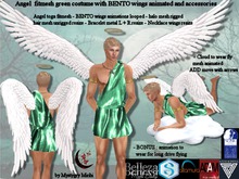 Angel fitmesh green metallic costume, bento wings animated, halo rigged, hair resize,cloud flying vehicle