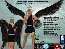 Guardian Angel fitmesh black satin costume, bento wings animated, halo rigged, hair resize , sword kick and shield