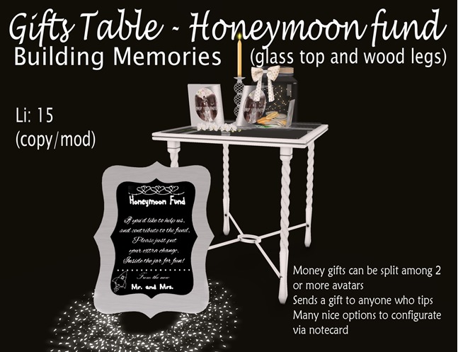 Gifts table - Honeymoon fund - white BOXED