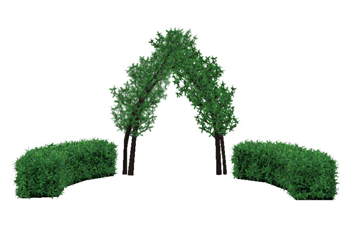 Bent Tree Gateway with Curved Shrubs - Green Leaves - Copy/Mod