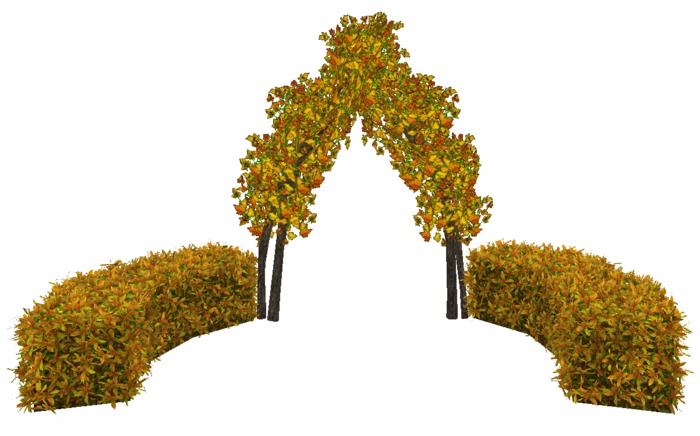 Bent Tree Gateway with Curved Shrubs - Fall Gold Leaves - Copy/Mod