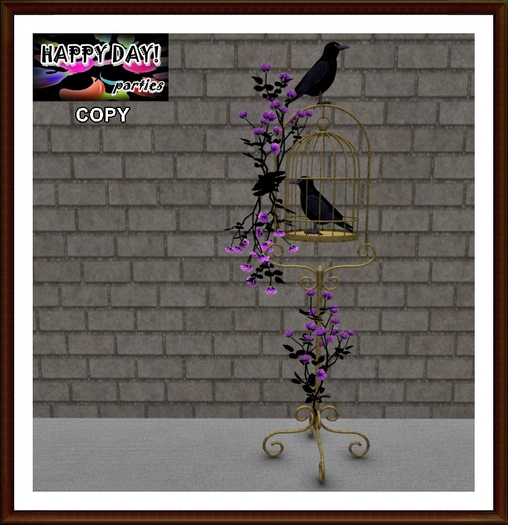 Halloween - Cage with Crows and Purple Flowers