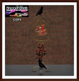Halloween - Cage with Skeleton Crow and Red Flowers