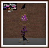 Halloween - Cage with Skeleton Crow and Purple Flowers