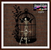 Halloween - Cage Wall with Skeletons Bat and Black Flowers