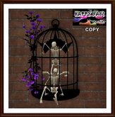 Halloween - Cage Wall with Skeletons Bat and Purple Flowers