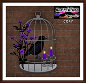 Halloween - Cage Wall with Crow Candles and Purple Flowers