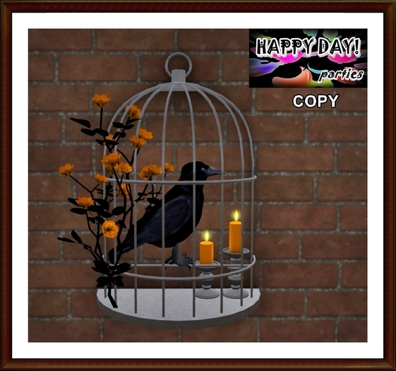 Halloween - Cage Wall with Crow Candles and Orange Flowers