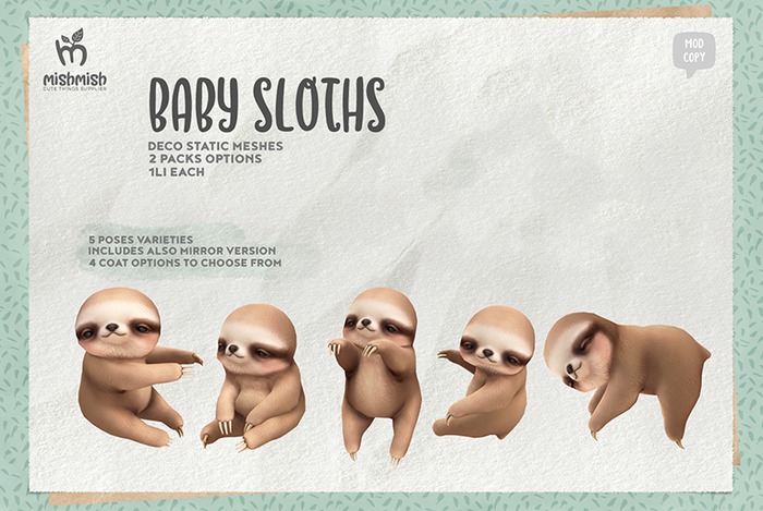 MishMish - Baby Sloth Deco Pack / light coat [Boxed] (attach)
