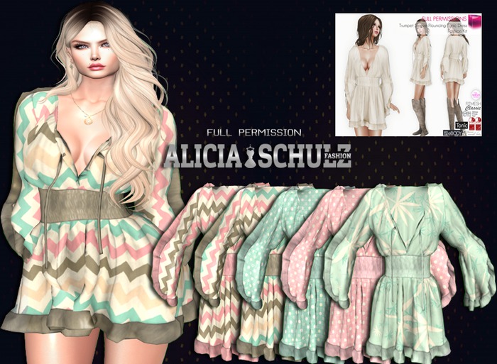 [ASFP] Full Perm Trumpet Sleeve Flouncing Tunic Dress Fitmesh 3