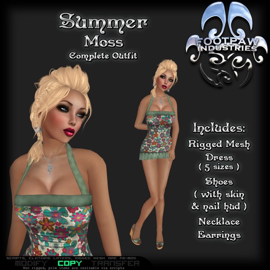 [FPI] Summer Moss - Female Outfit = rigged mesh flower Halter dress, Shoes, Necklace, Earrings