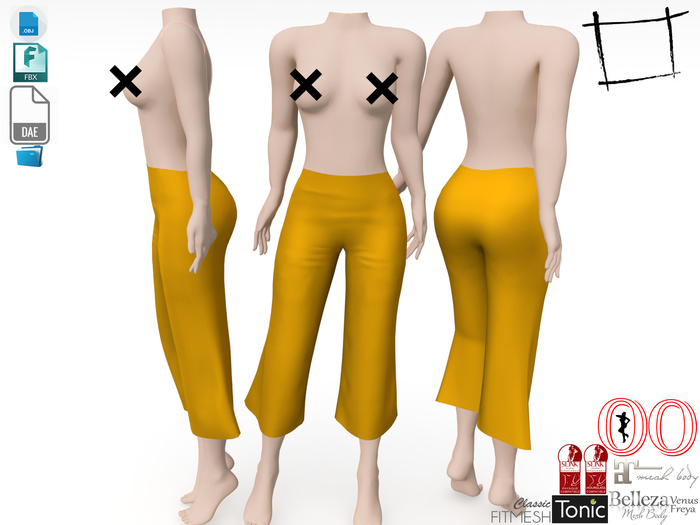 Dae Obj FBX Capri Style Calf Pants Slink, Ocacin Standard,Belleza,Maitreya