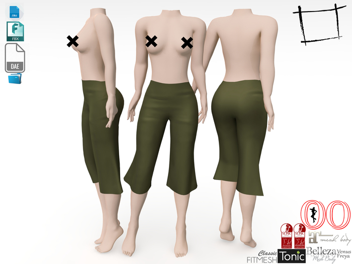 Dae Obj FBX Short Capri Knee Pants - Style1 Slink,Belleza,Maitreya,Tonic