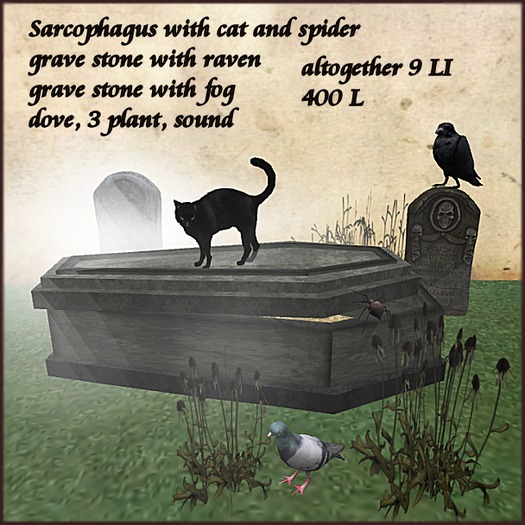 church_Sarcophagus and tombstone with cat and spider