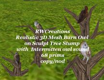 3D Mesh Barn Owl on Tree Stump w Intermittent owl sound BX