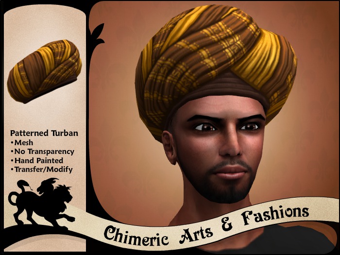 Patterned Turban (Gold & Brown)