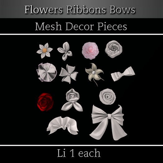 Flowers Ribbons Bows  - Mesh Decor Pieces - Full Perm (box)
