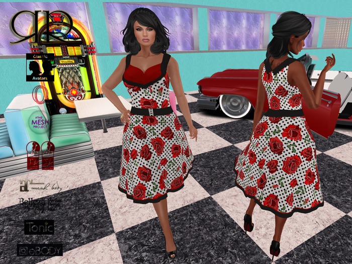 ..::RR::.. Rockabilly Dress Light Roses Dots