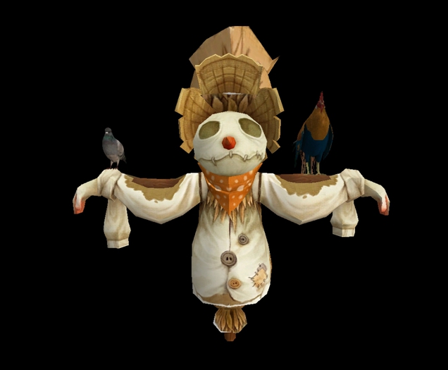 scarecrow with dove and rooster
