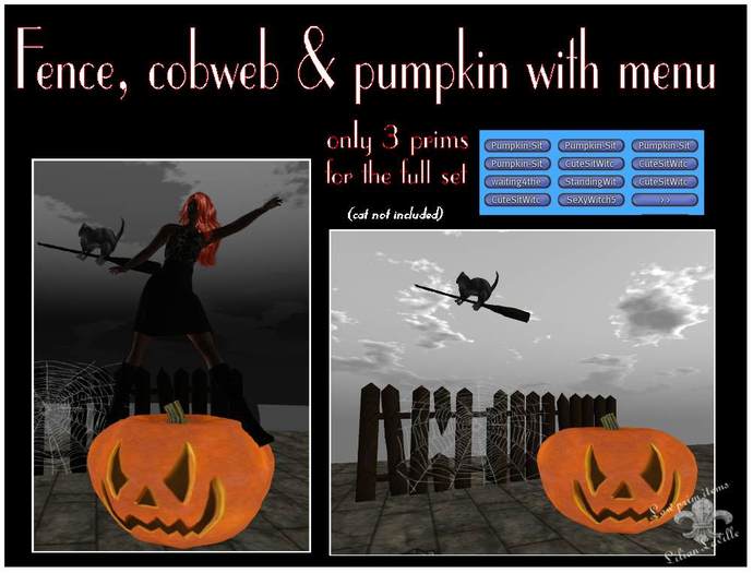 Halloween pumpkin with menu, fence with cobweb
