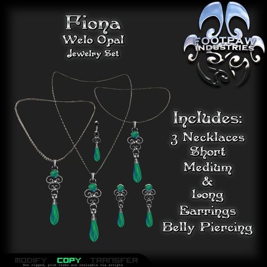 [FPI] Fiona Welo Opal - Gemstone Jewelry Set = 3 Necklaces: short, medium & long, Earrings, Belly piercing