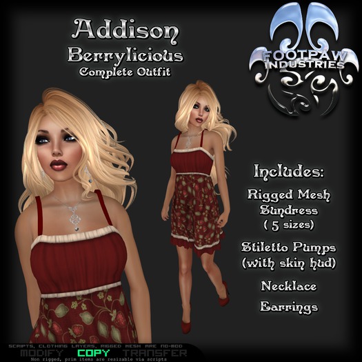 [FPI] Addison Berrylicious - Female Outfit = Mesh Sundress, Stiletto Shoes & Skin hud, with Jewelry, Necklace & Earrings