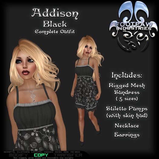 [FPI] Addison Black - Female Outfit = Mesh Sundress, Stiletto Shoes & Skin hud, with Jewelry, Necklace & Earrings