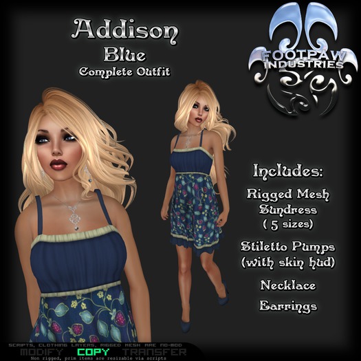 [FPI] Addison Blue - Female Outfit = Mesh Sundress, Stiletto Shoes & Skin hud, with Jewelry, Necklace & Earrings