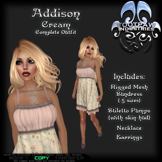[FPI] Addison Cream - Female Outfit = Mesh Sundress, Stiletto Shoes & Skin hud, with Jewelry, Necklace & Earrings