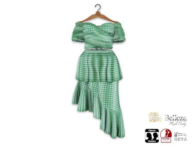 {amiable}Mesh Off sleeve Wrap Top & Ruffle Skirt Dress04
