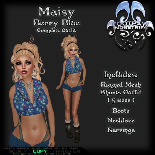 [FPI] Maisy Berry Blue - Female Outfit = Mesh Suspender Shorts & Halter Top, boots, Necklace & Earrings