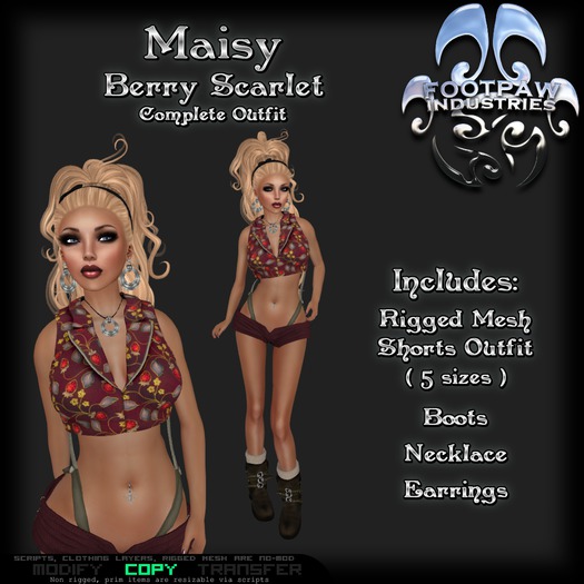 [FPI] Maisy Berry Scarlet - Female Outfit = Mesh Suspender Shorts & Halter Top, boots, Necklace & Earrings