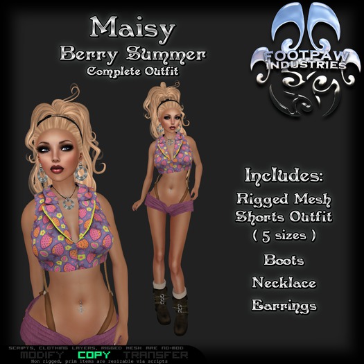 [FPI] Maisy Berry Summer - Female Outfit = Mesh Suspender Shorts & Halter Top, boots, Necklace & Earrings