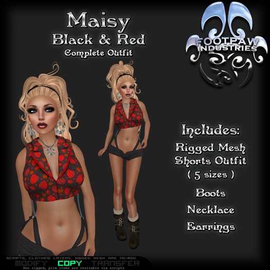 [FPI] Maisy Black Red - Female Outfit = Mesh Suspender Shorts & Halter Top, boots, Necklace & Earrings